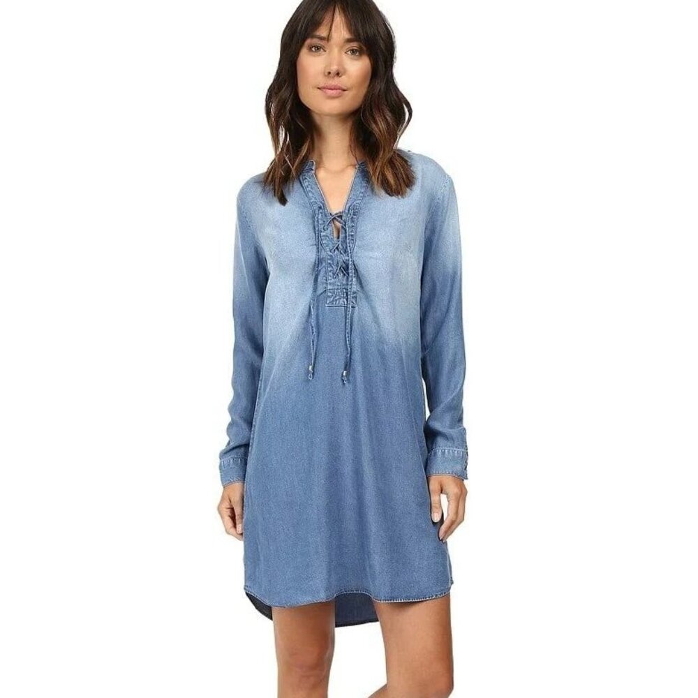NWT Splendid Women's Indigo Lace-Up Shirtdress Medium Wash Size XS $120 X231